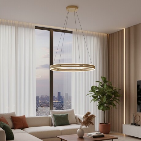 Colgante led anillo motorizado 44w 70cm a control remoto con varias funciones, Dorado. Colgante led anillo motorizado 44w 70cm a control remoto con varias funciones, Dorado.