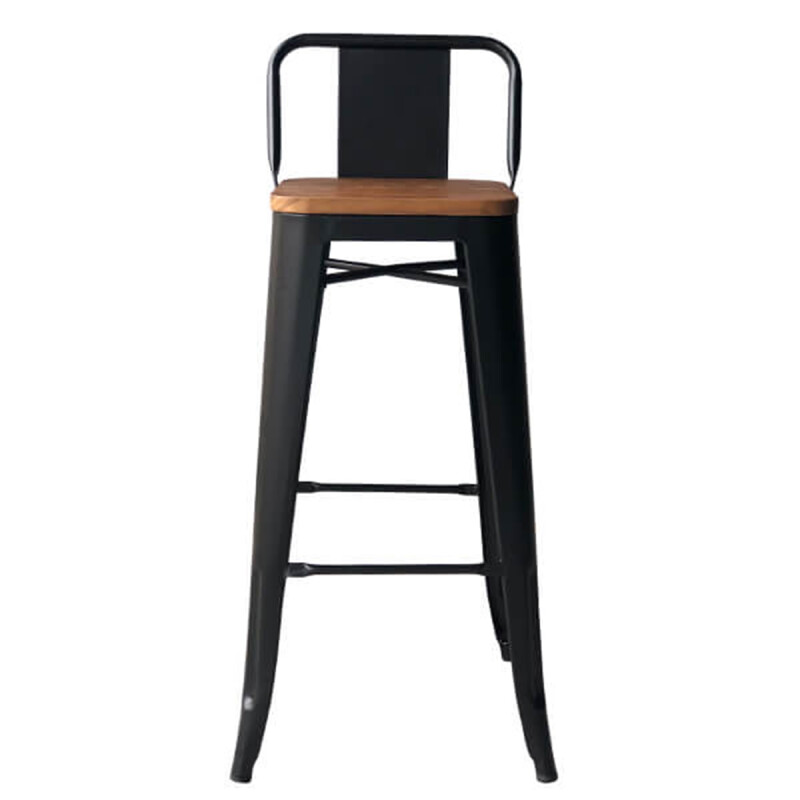 Set X2 Banqueta Tolix con respaldo y asiento con madera NEGRO MATE