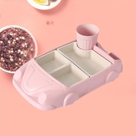 Set de Comida Bebé Diseño Auto c/ Platos y Vaso en Plástico Rosa