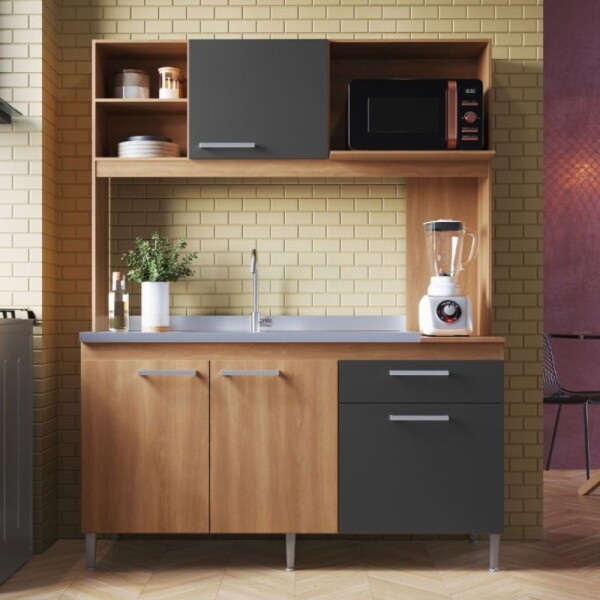 COCINA COMPACTA 4 PUERTAS 1 CAJON BEAUTY - ROVERE/GRAFITO COCINA COMPACTA 4 PUERTAS 1 CAJON BEAUTY - ROVERE/GRAFITO