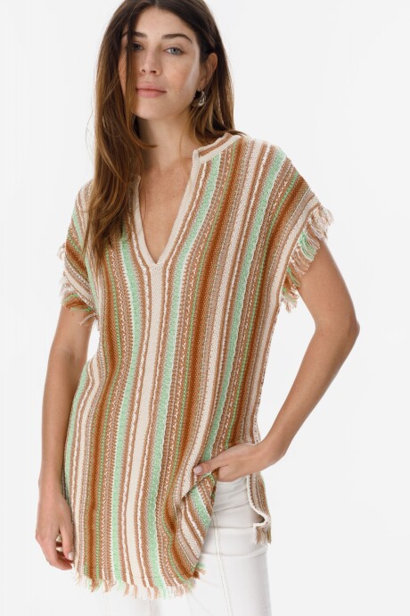 Poncho Hassan Beige/Verde