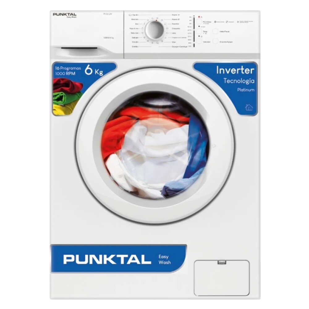 LAVADORA CARGA FRONTAL AUTOMÁTICA 6Kg. 1000 RPM - INVERTER blanco