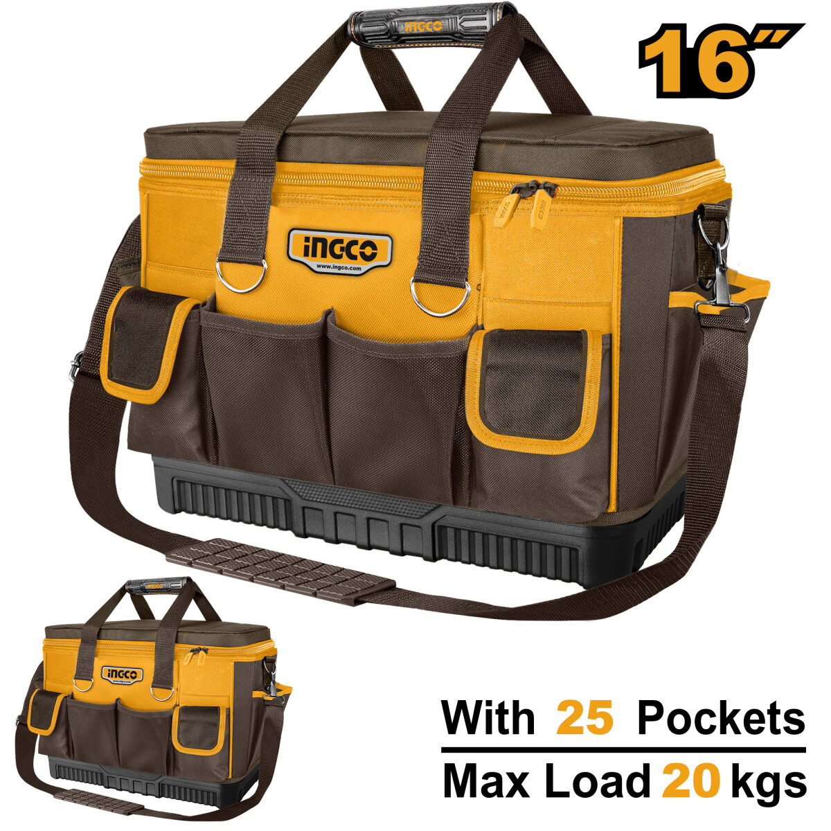 BOLSO DE HERRAMIENTAS CON BASE REFORZADA 16´´ CON 25 BOLSILLOS - 20KG - HTBG10 I 