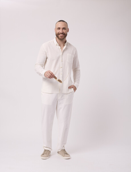 Camisa m/l lino lisa blanco