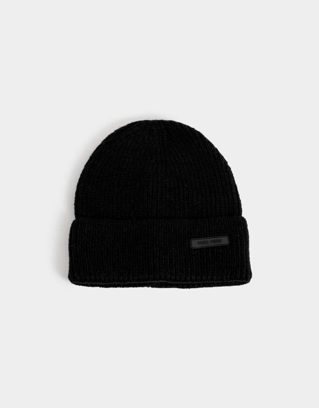Gorro Clasico Gorro Tejido Con Tag - Negro