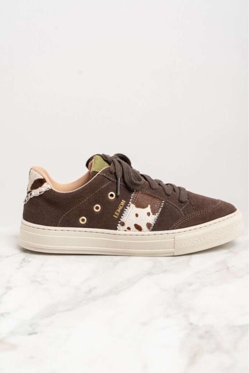 Zapatilla Gamuza Animal Print Vaca - Marron 