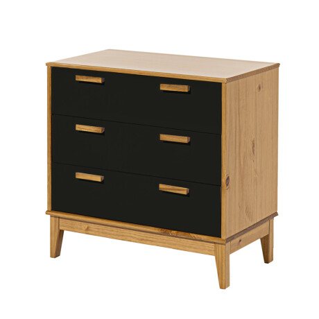 MESA DE LUZ O NOCHE 3 CAJONES DE GRAN TAMAÑO MINI CÓMODA CAJONERA EN MADERA MACIZA NEGRO