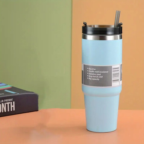 Vaso Térmico con Sorbito Termo Acero Inox 890Ml Frío Calor Celeste