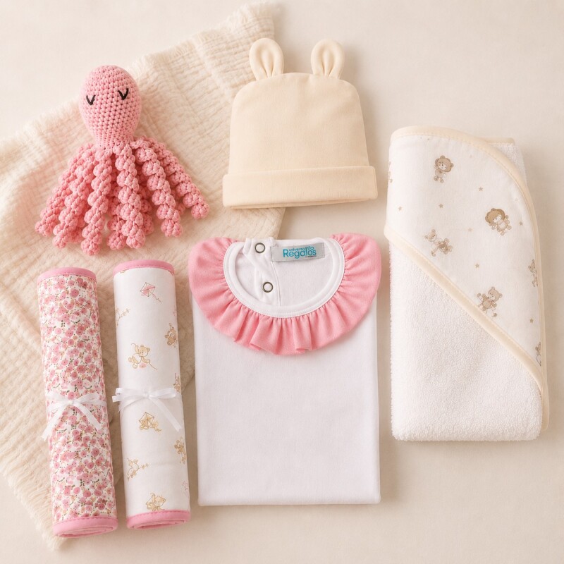 Ajuar Nacimiento Pulpo Crochet Personalizado – Rosa Ajuar Nacimiento Pulpo Crochet Personalizado – Rosa
