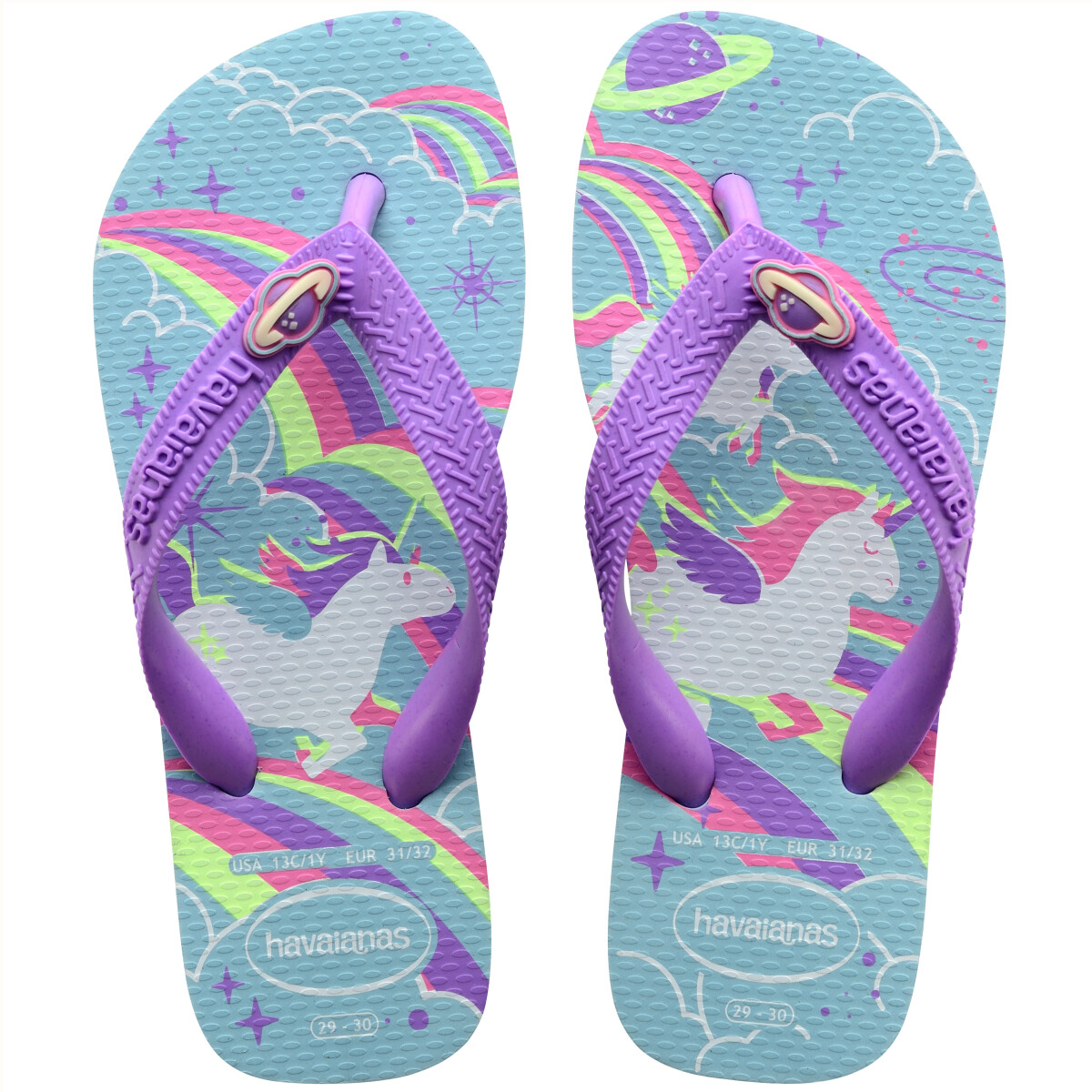 Sandalias Infantiles Havaianas Kids Fantasy - Violeta - Verde Agua 