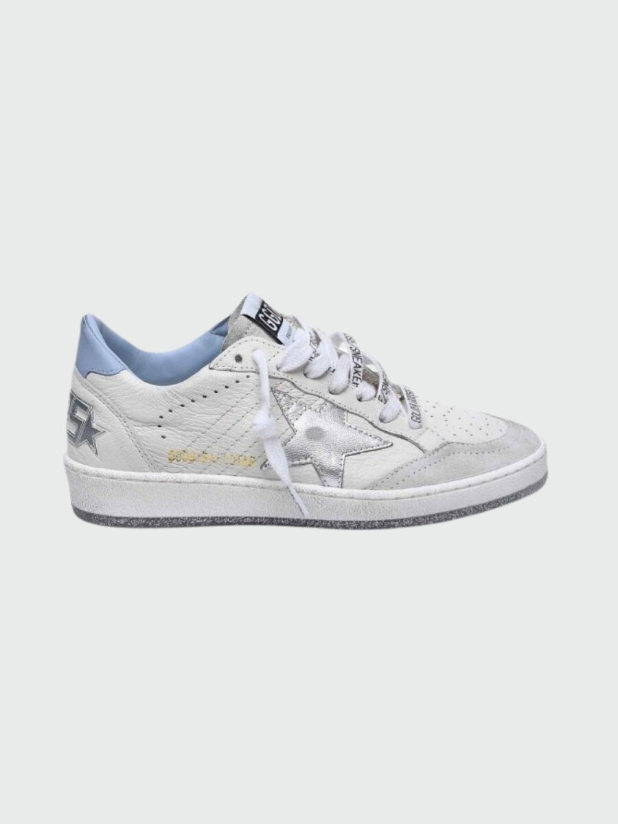 Golden Goose - Championes de cuero acordonados, Ball star - Blanco 