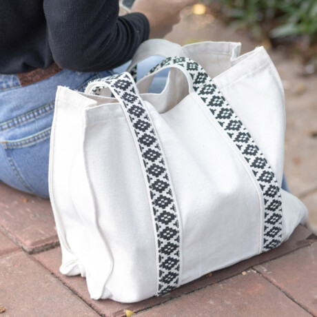 Bolso multiuso de tela negro y blanco Tote bag Blanco