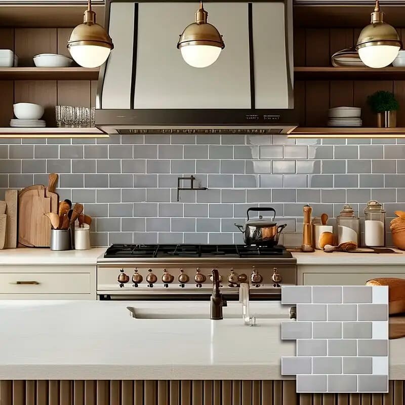 Azulejos adhesivos para cocina baño diseño ladrillo 10uds Gris
