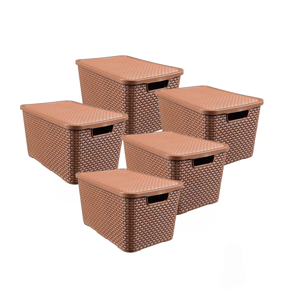 Set x5 Caja organizadora plástica simil ratan 7 lts - MARRON 