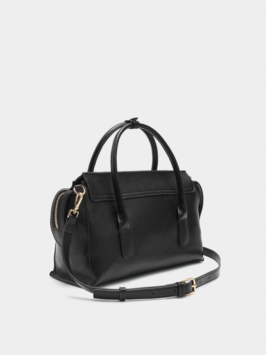 Bolso Tote Liso Con Solapa negro