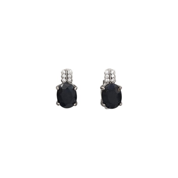 Caravanas Oval-Plata 925-Piedra Zafiro y zirconia-CA3283 Conpiedra