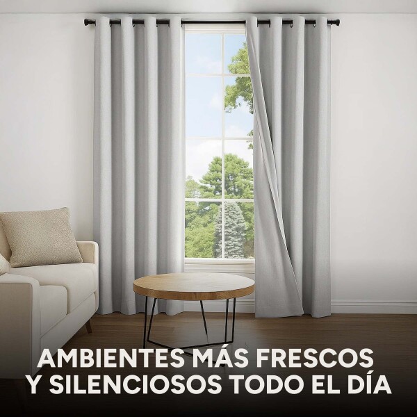 Cortina Blackout 100% Engomada Termica Set 2 Paños Tipo Lino Variante Color Gris Claro
