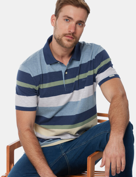 REMERA POLO JERSEY RAYADA Celeste