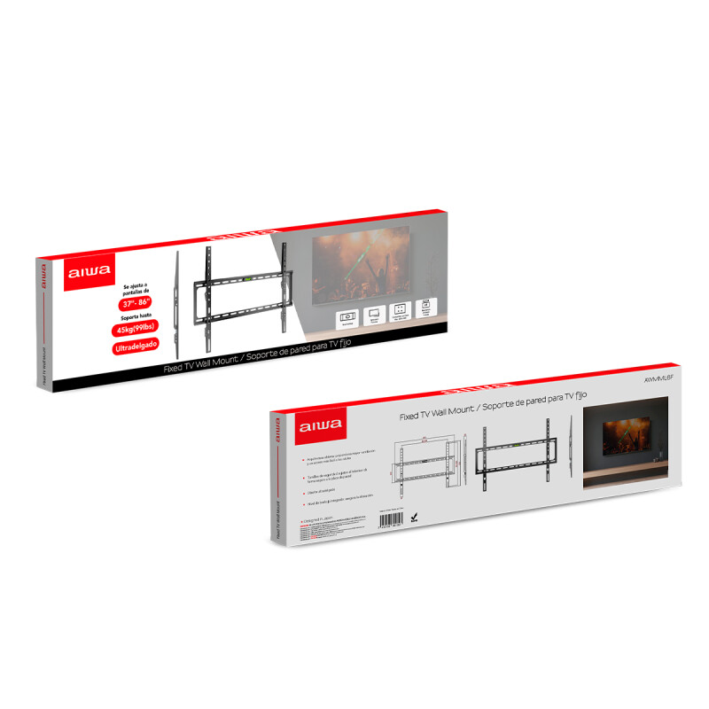 Soporte TV de pared AIWA Fijo Pantallas de 37 a 86" hasta 45kg Ultra Delgado compatible con VESA | AWMML6F Soporte TV de pared AIWA Fijo Pantallas de 37 a 86" hasta 45kg Ultra Delgado compatible con VESA | AWMML6F