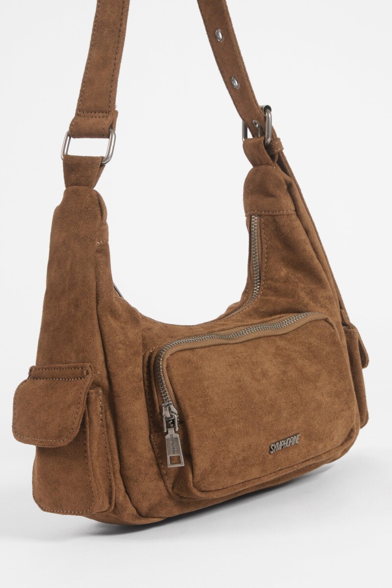Cartera de hombro suede bolsillos marrón