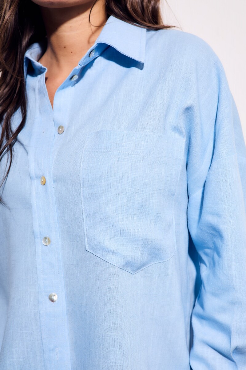 Camisa Con Lino Celeste