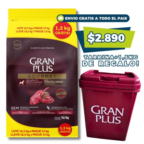 GRAN PLUS GOURMET AD. RAZA MEDIANO GRANDE CORDERO 15 + 1.5 KGS GRAN PLUS GOURMET AD. RAZA MEDIANO GRANDE CORDERO 15 + 1.5 KGS