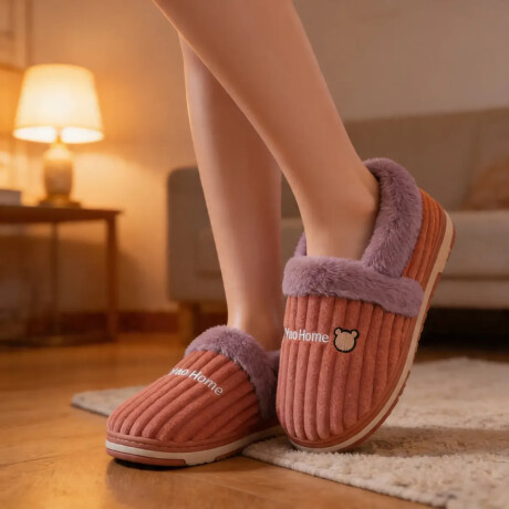 Pantuflas Peluche Unisex Antidesliz Suela Gruesa Invierno Rosa