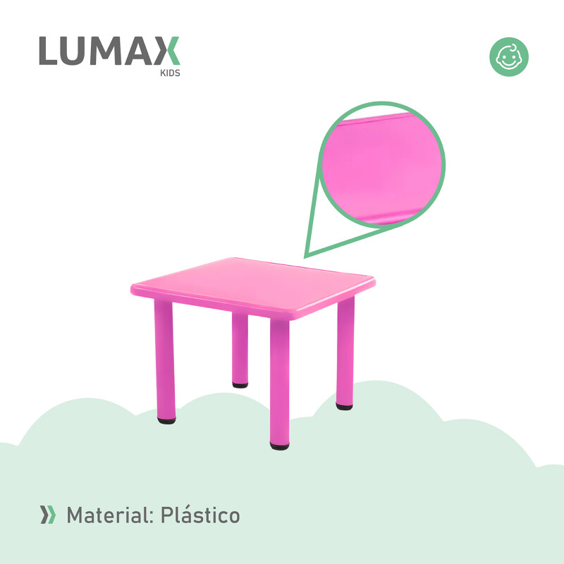 Mesa Cuadrada de Plástico y Metal para Niños 60x60cm Fucsia