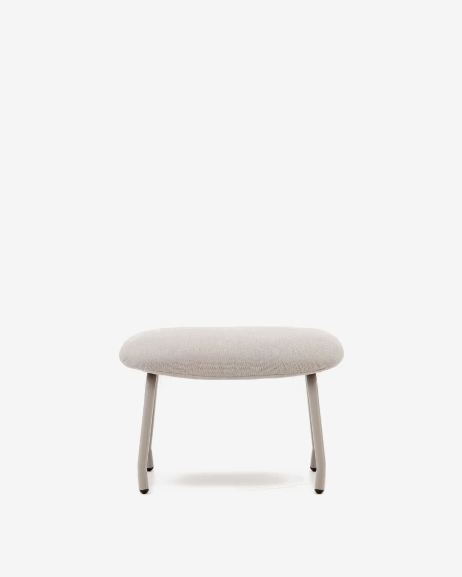 Reposapiés Belina de chenilla beige con reposapiés y acero con acabado blanco