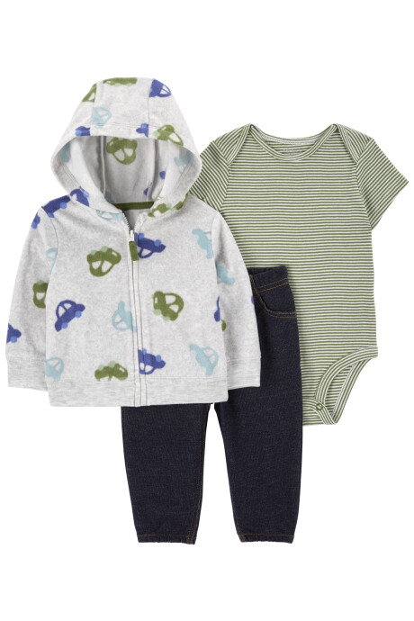 Set tres piezas, campera de micropolar, pantalón jean y body de algodón Set tres piezas, campera de micropolar, pantalón jean y body de algodón