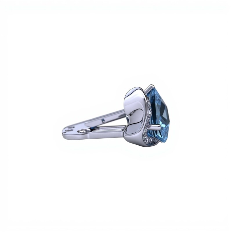 Anillo Halo-Plata 925 rodinada-Piedra Aguamarina y Zirconia-AN2026 conpiedra