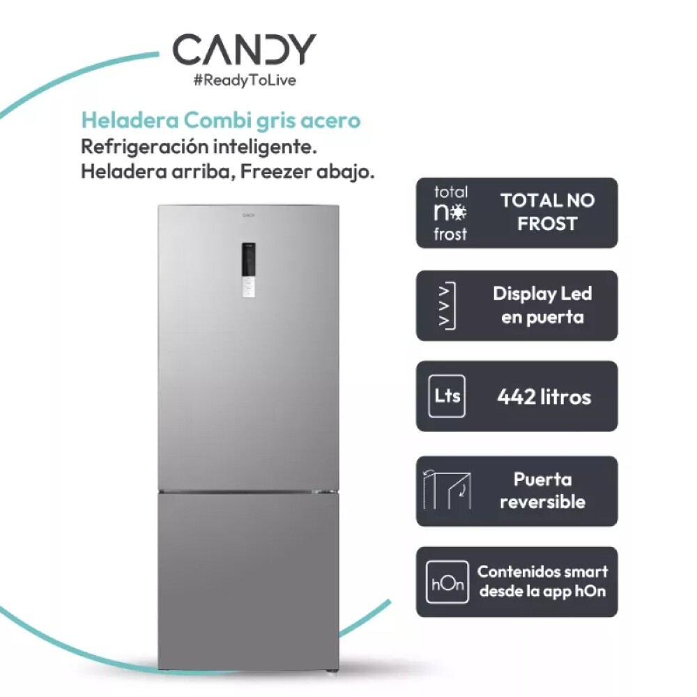 REFRIGERADOR CANDY CCG2T718EX acero inoxidable