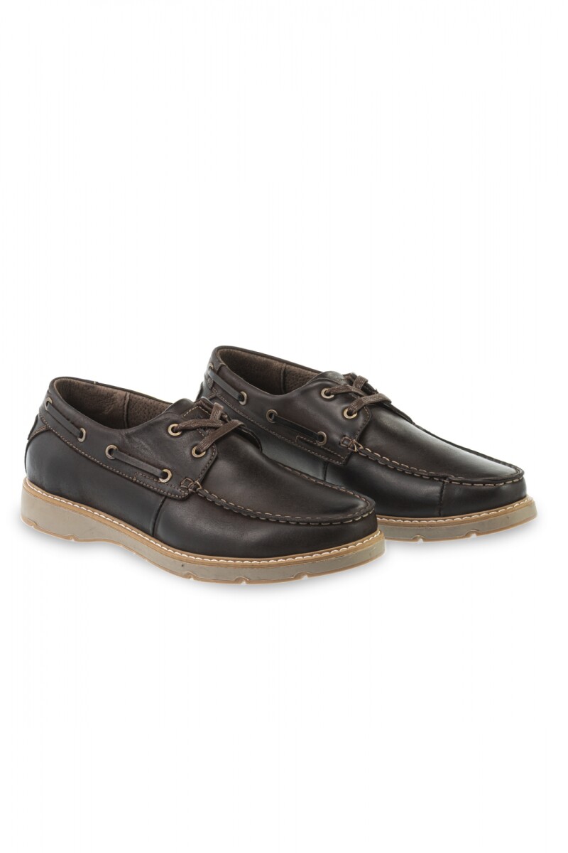 ZAPATO DE CUERO CON CORDONES - Tostado 