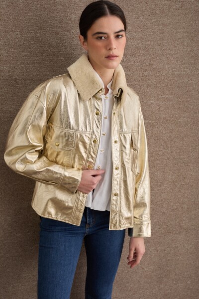 CAMISA COURO METALIZADO SS24 Champagne