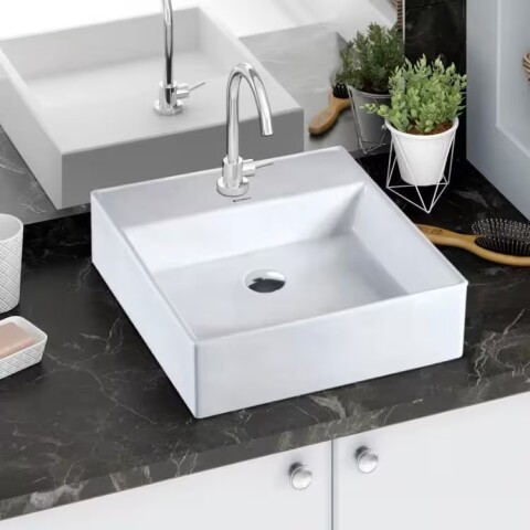 Bacha de apoyo cuadrada 35 cm c/mesa Blanco Celite Bacha De Apoyo Cuadrada 35 Cm C/mesa Blanco Celite