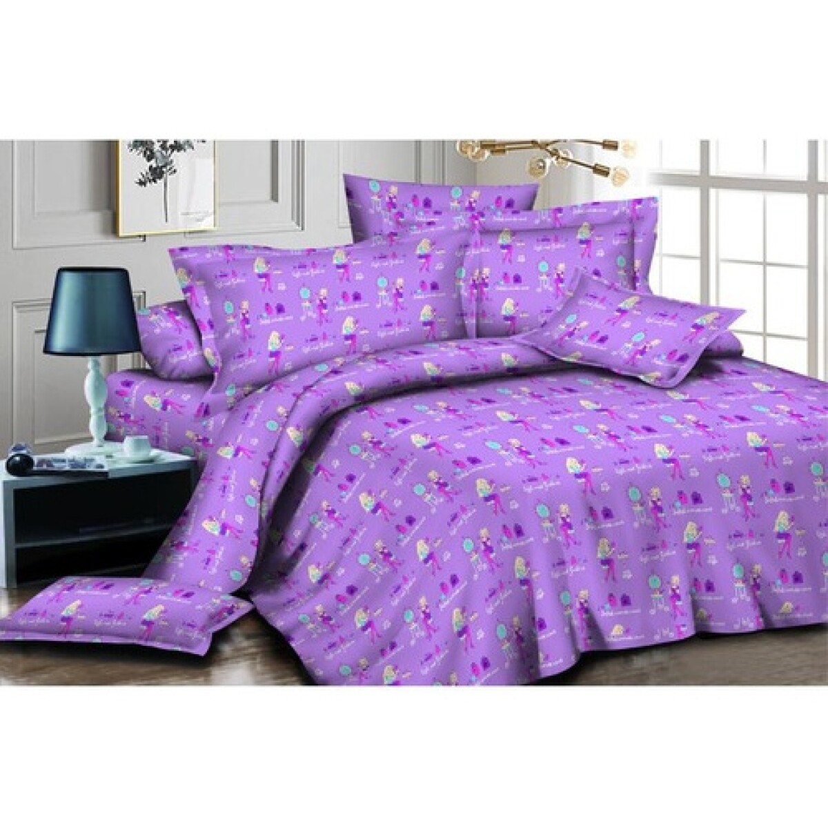 Acolchado Cotton Flor Zyporah infantil de 1 plaza en microfibra - Violeta 