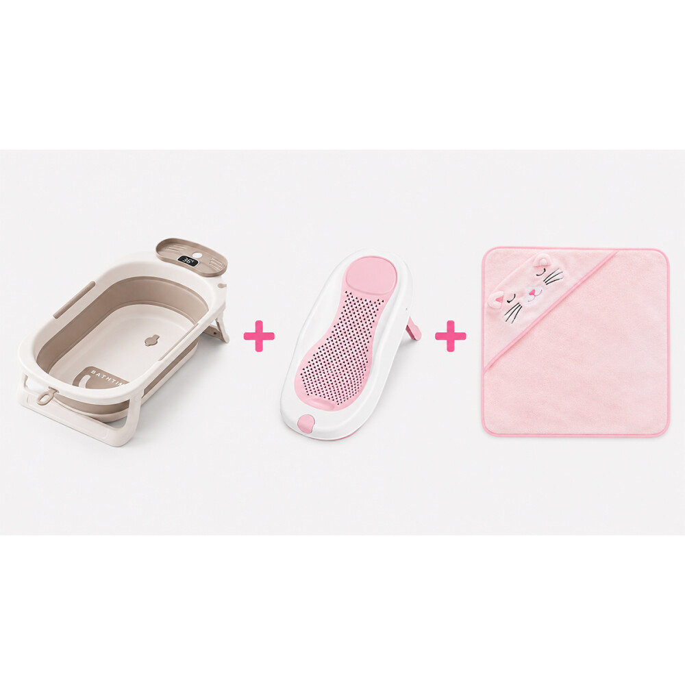 Bañito + Soporte Bañera Bebé Plegable + Toallita Marrón