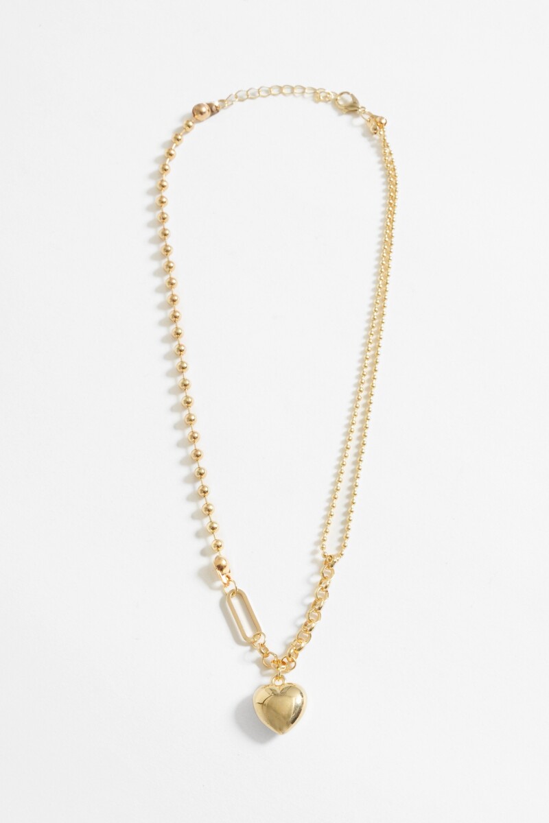 Collar metálico dije corazón dorado