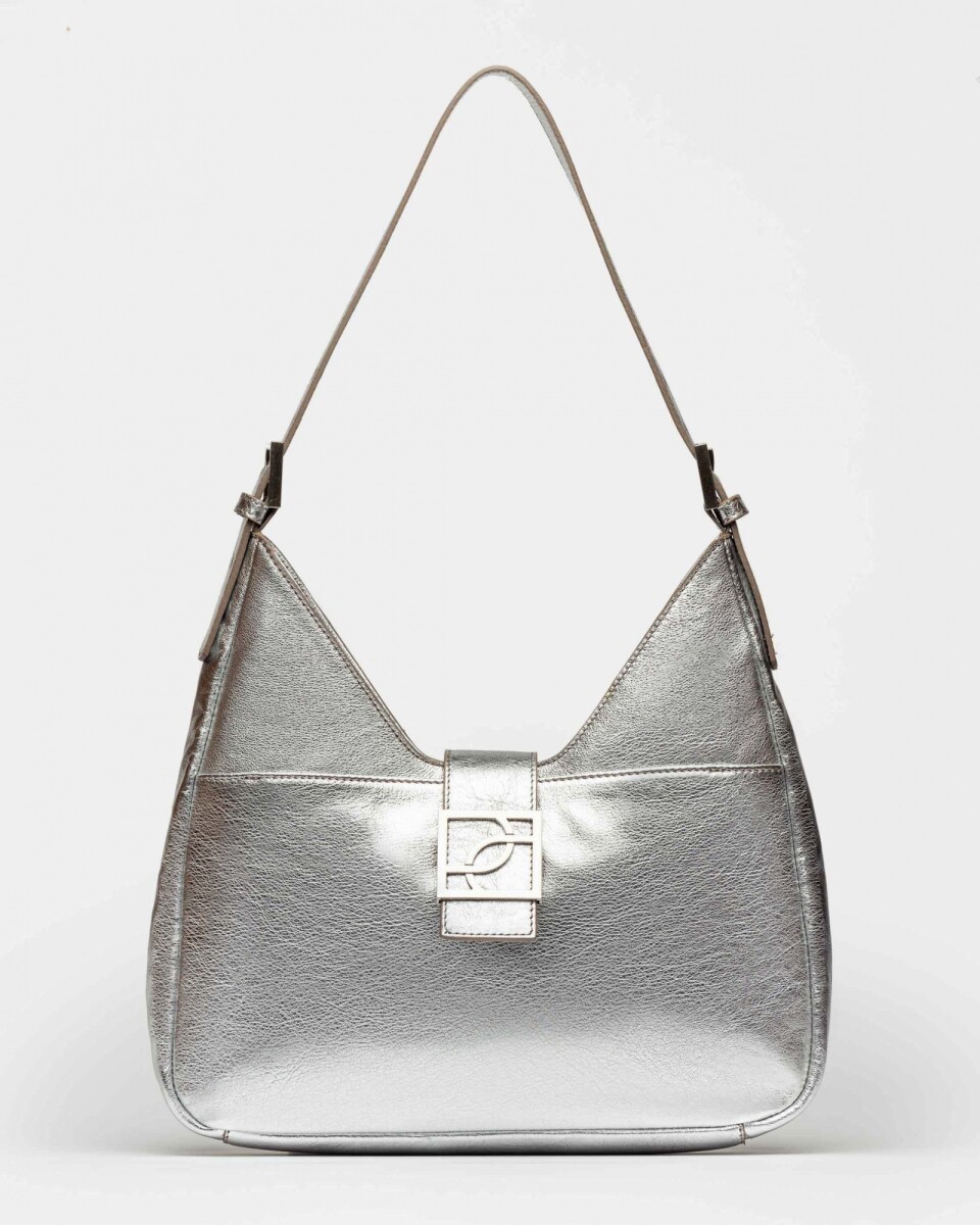 Bolso Signature en cuero graneado metalizado - Grafito 