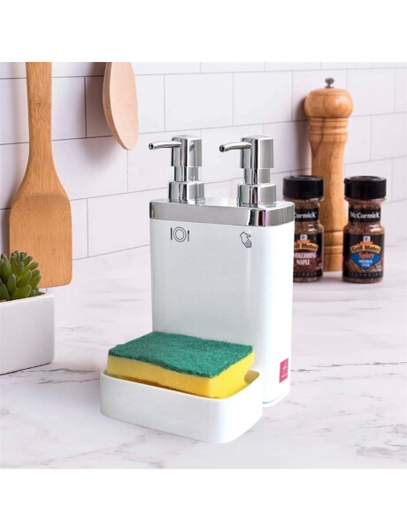 DISPENSADOR C/DIVISION JABON/DETER 13X14X22 BLANCO DISPENSADOR C/DIVISION JABON/DETER 13X14X22 BLANCO