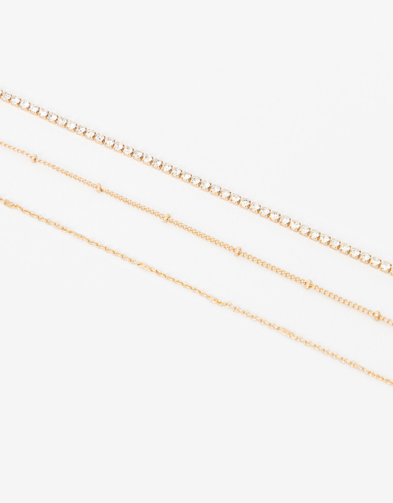 Collares Cortos Strass Set Collares Cortos Metal Y Strass - Dorado