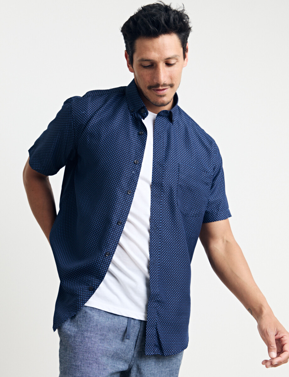 CAMISA HARRINGTON LABEL - Azul Osc/piedra 
