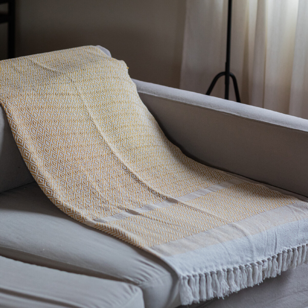 Manta para sillón y cama algodón Rombos Mostaza - 180 x 130 cm 