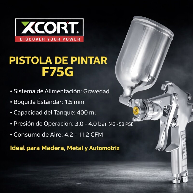 XCORT PISTOLA DE PINTAR PROFESIONAL GRAVEDAD 1.5MM 2.5 BAR TANQUE 250ML Xcort Pistola De Pintar Profesional Gravedad 1.5mm 2.5 Bar Tanque 250ml