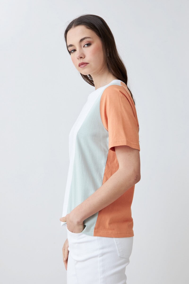Remera color block blanco