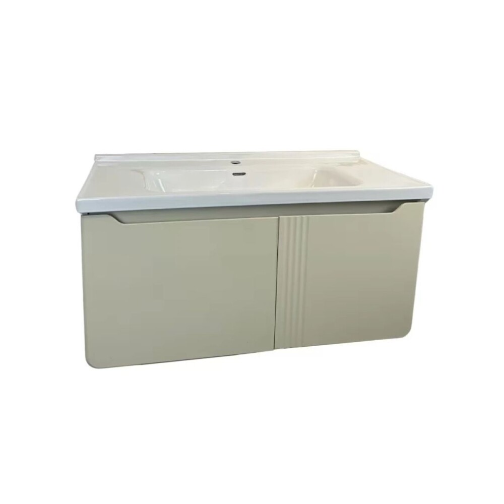 Mueble de baño suspendido Curve Beige 100 cm con Bacha de Loza Mueble De Baño Suspendido Curve Beige 100 Cm Con Bacha De Loza