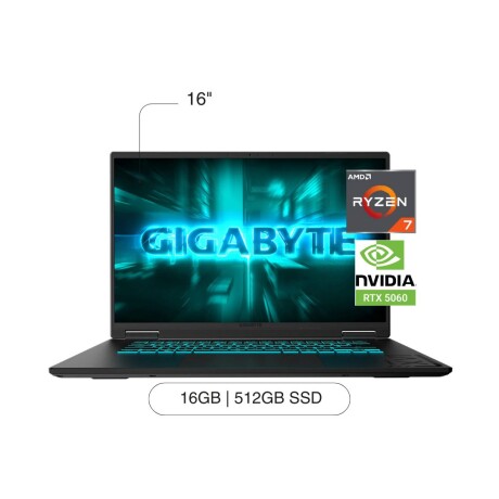 Notebook GIGABYTE A16 16' WUXGA 512GB / 16GB RAM Ryzen 7 260 RTX5060 De 8GB W11 Notebook GIGABYTE A16 16' WUXGA 512GB / 16GB RAM Ryzen 7 260 RTX5060 De 8GB W11