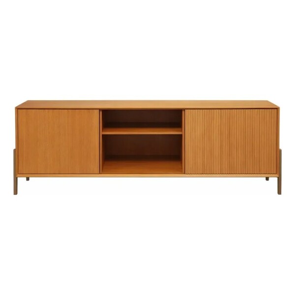 Rack de madera con 2 puertas, estantes y patas de metal. Rack de madera con 2 puertas, estantes y patas de metal.