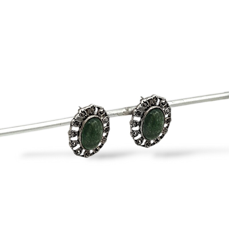 Caravanas pendientes Vintage - Plata 925 - Peridoto y marquesita -CA3930 Conpiedra