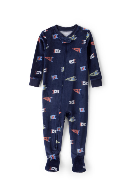 Pijama una pieza de micropolar, con pie, diseño banderines Pijama una pieza de micropolar, con pie, diseño banderines